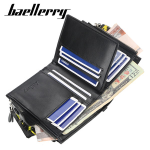 Baellerry <b>Men's</b> Short <b>Wallet</b> Coffee Color Large Capacity Zipper Coin Purse Multi Card Slot Buckle Design - Product Image 2