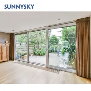 Sunnysky NFRC portas deslizantes de alumínio com vidro duplo para pátio, porta deslizante com alta eficiência energética e grande vista