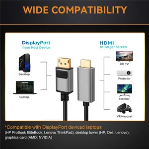 1M / 1.5M / 1.8M / 2M / 3M Gold Plated Active Displayport To HDMI Cable Male To Male DP To HDMI Cable Support 4k 60hz