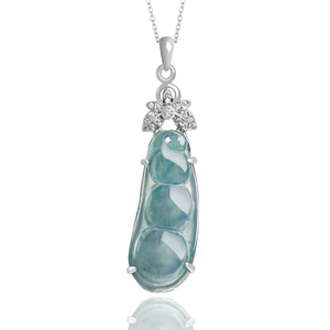 Colgante de jade natural auténtico de color azul agua de loto y verde frijol, con plata S925 y jade de grado hielo, para collar de mujer. - Product Image 1