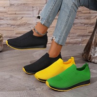 Chaussures en maille noire à semelle en caoutchouc jaune, légères, faciles à enfiler, pour la marche quotidienne et les voyages