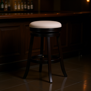 Tabouret de bar 30 pouces finition expresso, siège en tissu beige, structure en bois à quatre pieds, design traditionnel, mobilier pour bar à domicile et usage commercial - Product Image 2