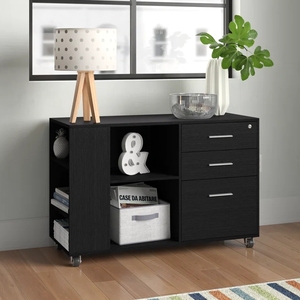 Archivador de madera de 3 niveles con 3 <span class=keywords><strong>cajones</strong></span> y 3 estantes de almacenamiento laterales y ruedas - Product Image 2