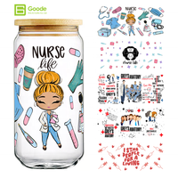 Autocollant de transfert en gros Goode Factory, étanche, motif dessin animé, Journée des infirmières, ange, docteur, cadeau écologique, pour gobelet isotherme 16oz, UV DTF