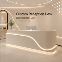 Comptoir de petit bureau de réception Led personnalisé de qualité supérieure Bureau de réception en bois massif Beige crème Salon de coiffure