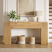 Table console longue cannelée de luxe en bois, table de canapé rectangulaire, table étroite pour l'entrée, meuble d'entrée pour salon