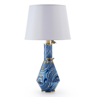 Lampu Meja Desain Vas Keramik Porselen Biru Putih Mewah Modern SANLOREN Dilukis Tangan Enamel Bunga Multi-warna Lampu LED