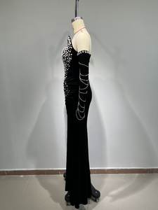 جديد نسائي أنيق فاخر قفازات شرابة لؤلؤ كريستال بدون كتف كم طويل حورية البحر عيد ميلاد فستان حفلة موسيقية - Product Image 4