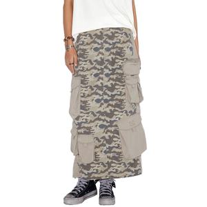 Jupe cargo d'été en gros, multi-poches, tricotée, patchwork camouflage, silhouette droite, style workwear - Product Image 1