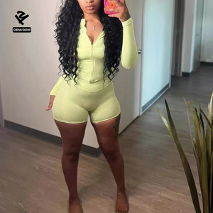 F240739 Vêtements d'extérieur de fitness pour femmes avec fermeture à glissière et combinaison de yoga à manches longues ajustée pour le sport Ensemble de vêtements deux pièces pour femmes - Product Image 3