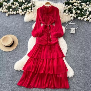 Robe <span class=keywords><strong>MIER</strong></span> pour femme, collection Printemps-Automne, col rond, taille haute, manches lanternes brodées, longueur midi, tissée, écologique, 100% coton, en promotion - Product Image 1