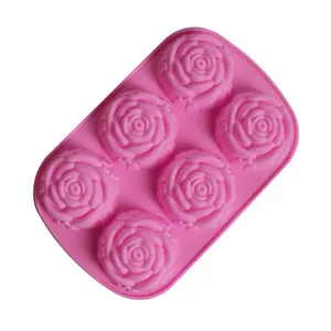 中国供应商高品质厨房配件DIY硅胶模具6格子3D玫瑰形糕点布丁果冻模具