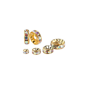 Cuentas de diamantes de imitación para ruedas, espaciadores redondos de circonita cúbica, fornituras de joyería para componentes de fabricación de pulseras DIY, en oro, plata y blanco. - Product Image 3