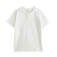 Camiseta de Algodón de 250g, Estilo Vintage, Cuello Henley, Holgada y Gruesa, para Hombre y Mujer, Manga Corta