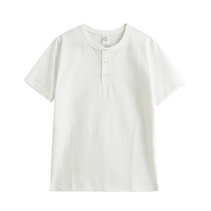 Camiseta de Algodón de 250g, Estilo Vintage, Cuello Henley, Holgada y Gruesa, para Hombre y Mujer, Manga Corta - Product Image 1