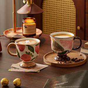 Vintage Style Floral Ceramic Coffee Mug Embossed Porcelain Tea Cup Strawberry Lemon Mug - Product Image 2