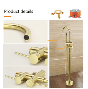 Grifo mezclador de ducha y bañera independiente de oro cepillado con 2 manijas, de <span class=keywords><strong>suelo</strong></span>, con válvula de cerámica - Product Image 5