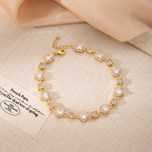 Heart Shape Crystal <b>Bracelet</b> For Women Pink Blue <b>White</b> Rhinestone Jewelry Anniversary Gift Bezel Setting - Product Image 3