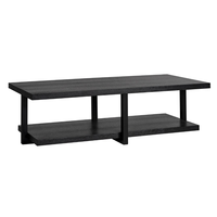 Table basse rectangulaire en bois massif Oakura, finition noire brossée, élégante, pour salon