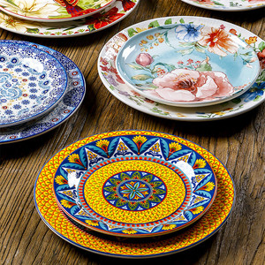 Oumeike Vaisselle Américaine en Céramique Ronde, Motif Végétal Sous Glaçure, Non Toxique, 9 pouces, pour Restaurants Thaïlandais et Mariages - Product Image 2