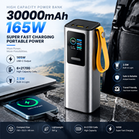 Batterie externe portable Li-Polymère haute capacité 30000mAh avec charge rapide 165W, double sortie USB-C et lampe torche LED, chargeur pour ordinateur portable