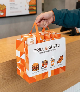Custom Printed Your Own Logo Restaurant Catering Food Take Out Takeaway Packaging Kraft <b>Paper</b> Bag with Handles - Product Image 1