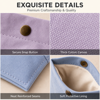 Pochette enveloppe réutilisable en toile de coton épaisse avec fermeture à pression métallique pour bijoux, cosmétiques et articles essentiels quotidiens