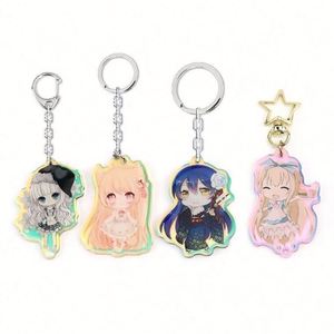 Wholesale <b>Anime</b> <b>Keychains</b> Maker Acrylic Carabiner Keychain with Holographic Charm Offset Printing Plastic Resin Materials Gifts - Product Image 4