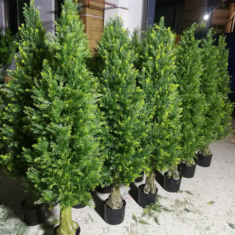 Décoration de haute qualité plantes topiaires bonsaï artificiel cyprès arbre vert bonsaï cèdre arbre cyprès artificiel
