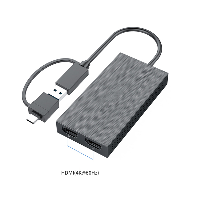 USB-A/USB-C to Dual HD-MI 4K 60Hz Display Adapter