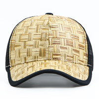 Gorra de béisbol de 5 paneles con textura de hierba tejida al por mayor, gorra trucker de malla transpirable para viajes al aire libre de verano unisex