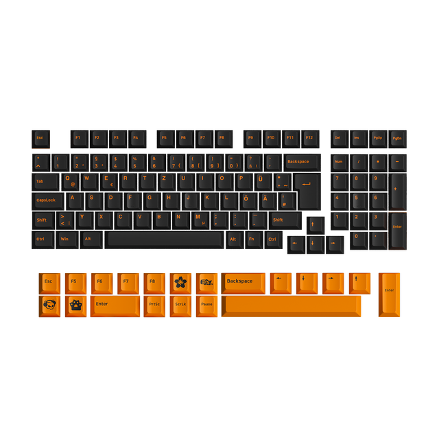 Akko Orange on Black ISO DE Keycap Set 119-key PBT Double-Shot ISO DE (German) Layout Cherry Profile Keycaps