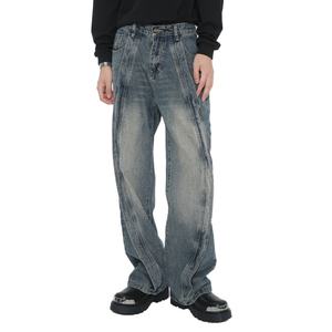 Pantalones Vaqueros Azules al por Mayor para Hombre, Lavado Desgastado, Corte Recto, Holgados, de Algodón, Estilo Vintage, Pantalones de Mezclilla, Ropa Urbana, Jeans para Hombre - Product Image 1