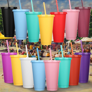 Vaso Mágico de Café Esmerilado de Plástico PP de 24oz, Libre de BPA, Ecológico, con Tapas y Pajitas Reutilizables de Colores Personalizados, Ideal para Festivales y Regalos - Product Image 2