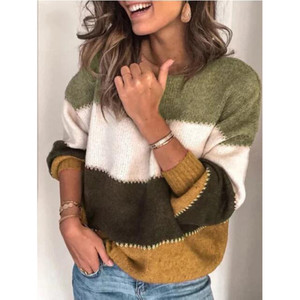 Herbst-Winter Damen-Pullover mit Farbblock-Design, Rundhalsausschnitt, Grobstrick, Locker Geschnitten, Überschnittene Schulter, Ziernaht-Detail, Gerippt, Gemütlich Weich - Product Image 4