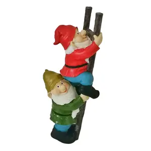 שובב Gnome שרף שני גן Gnome פסל טיפוס סולם; גן מצחיק קישוט Gnome מותאם אישית מקובל