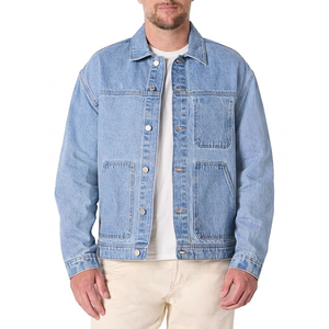Men's <b>Light</b> Blue Denim Jacket Regular Fit Button Front Stonewashed Cotton Casual Autumn Wear - Product Image 1