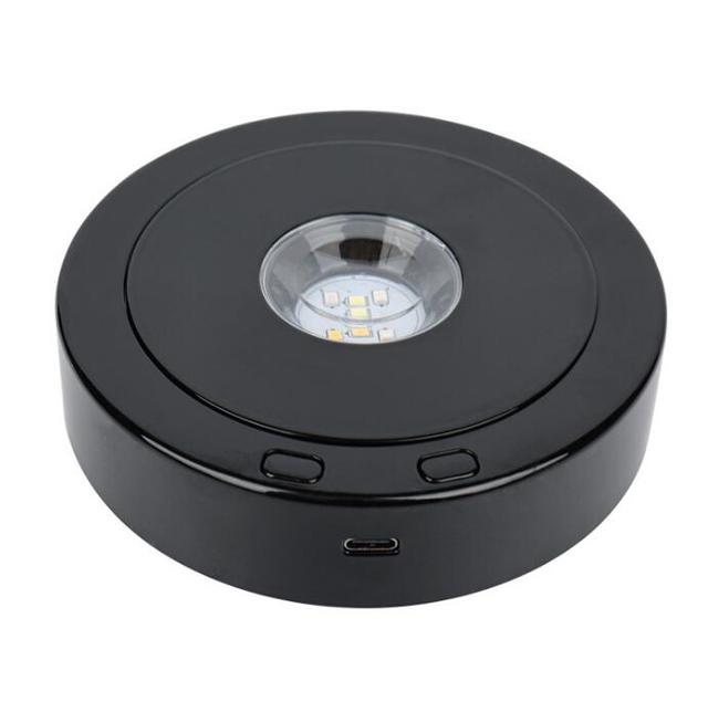 Black LED Rotating Display Stand 360 Display Light Base Lamp Holder USB or Battery Power Art Glass Crystal