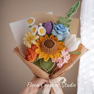 Fleurs artificielles au crochet <span class=keywords><strong>Bouquet</strong></span> de fleurs fait à la main Produit fini Rose Lily Tulipe Anniversaire Anniversaire Petite amie Mère Graduation Forever Cadeau <span class=keywords><strong>Bouquet</strong></span> de mariée - Product Image 3
