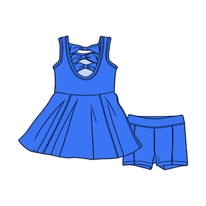GSSO3454 Conjunto Personalizado para Niña Pequeña, Diseño Azul Sólido, Ropa Infantil al por Mayor, Conjunto sin Mangas para Niña - Product Image 1