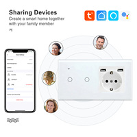 Prise murale intelligente Tuya, prise EU, 3 prises, 3A, ports USB Type-C, WiFi, application Smart Life, contrôle Alexa Google Home, verre trempé