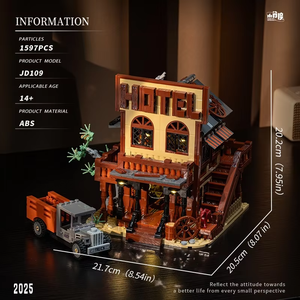 JD109 Ensemble de blocs de construction Western Cowboy City Hotel Street View 1597 pièces, kits de modèles d'architecture modulaire, jouets, cadeaux - Product Image 6