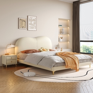 Lit double Yisi de style italien avec <span class=keywords><strong>dossier</strong></span> nuage <span class=keywords><strong>suspendu</strong></span>, cadre en <span class=keywords><strong>bois</strong></span> massif, acier inoxydable, moderne et minimaliste, en cuir - Product Image 2