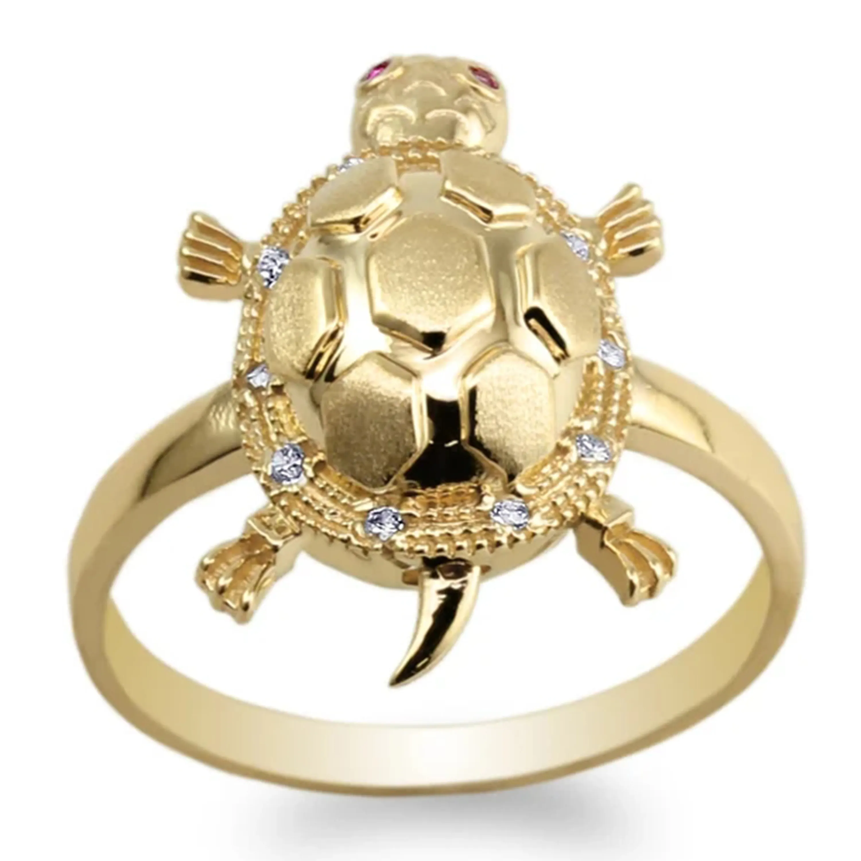 14K Yellow Gold Plated Sterling Solid Silver Jewelry CZ Cubic Zirconia Beautiful Turtle Ring Hawaii Sea Life Animal Ring