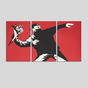 Printed Canvas: Banksy <b>Flower</b> Thrower - Urban Graffiti Art,SET OF 3 CANVAS - Product Image 2