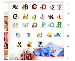 Nuovi <span class=keywords><strong>adesivi</strong></span> <span class=keywords><strong>murali</strong></span> per stanza dei bambini con alfabeto animale dei cartoni animati rimovibili - Product Image 1