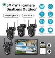 Sistema de Cámara de Seguridad WiFi con NVR LCD de 10.1 Pulgadas, 6MP, 4 Canales, 2 Lentes, Interior/Exterior, Kit de Vigilancia IP CCTV, Sistema de Cámara de Seguridad Inalámbrica ICSee