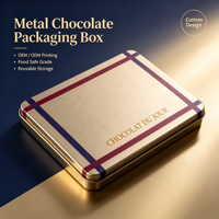 Scatola di Latta Rettangolare di Lusso per Alimenti con Logo Personalizzato, Coperchio Scorrevole e Finitura Lucida per Confezioni di Cioccolatini e Caramelle