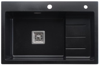 Évier de cuisine à cuve unique en granit noir mat, composite de pierre de quartz de 10 mm d'épaisseur, fait main, couleur personnalisée, avec deux trous