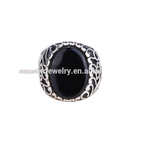 Custom Gothic Punk 925 Sterling Silver Rhodium Plated <strong>Men</strong> <strong>Black</strong> Onyx <strong>Men's</strong> Gemstone <strong>Ring</strong> for Weeding Engagement Party - Product Image 2